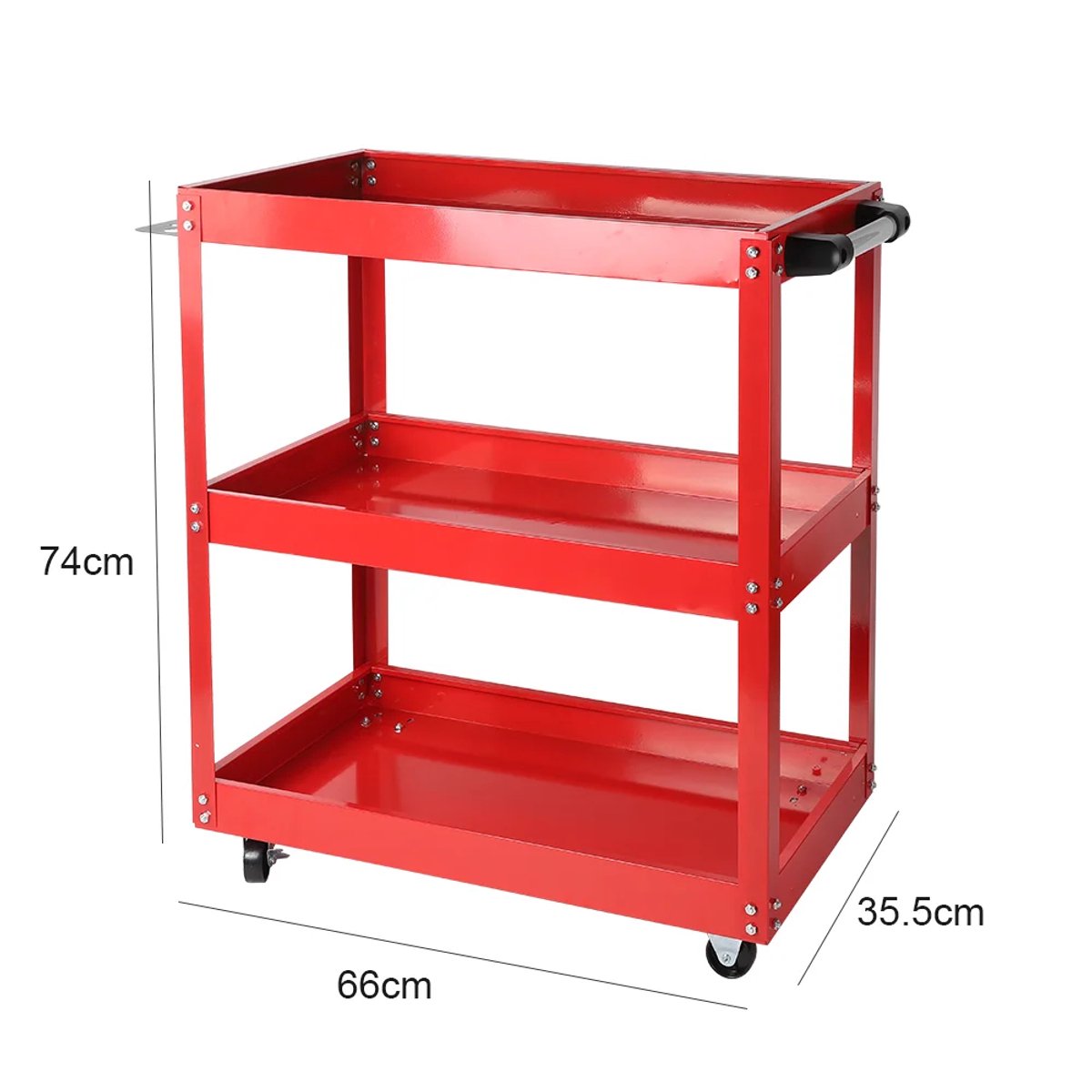 Rode Gereedschapswagen met 3 Lagen – 100kg Draagkracht – Verrijdbare Tool Cart met 4 Wielen