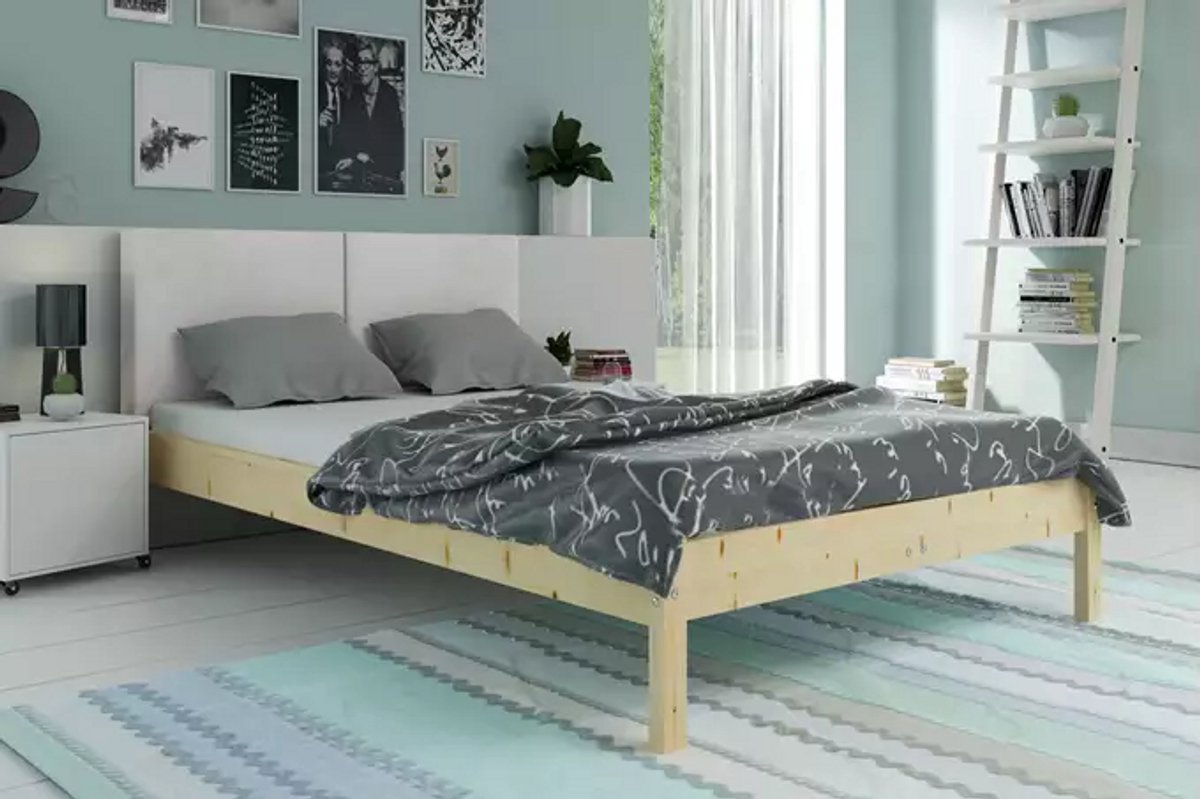 BMS - Upholstered Galaxy Bed - 160x200 - Natural Wood & Ash Grey