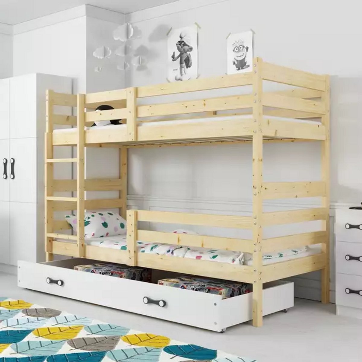 BMS Bunk Bed - 90x190 cm - Teenagers - Natuurlijk Hout wit