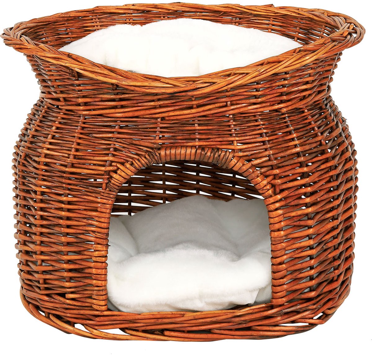 lionto kattenmand, natuurlijke rieten mand met hol & ligdak, bruin