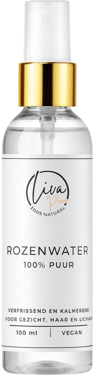 Liva Pure - Pure Rozenwater 100 ml - 100% puur en biologisch - Voor gezicht, lichaam en haar - Ideaal als toner of hydraterende spray - Helpt vermoeide huid wakker te maken of te verfrissen tijdens de dag - Geeft een subtiele bloemige geur