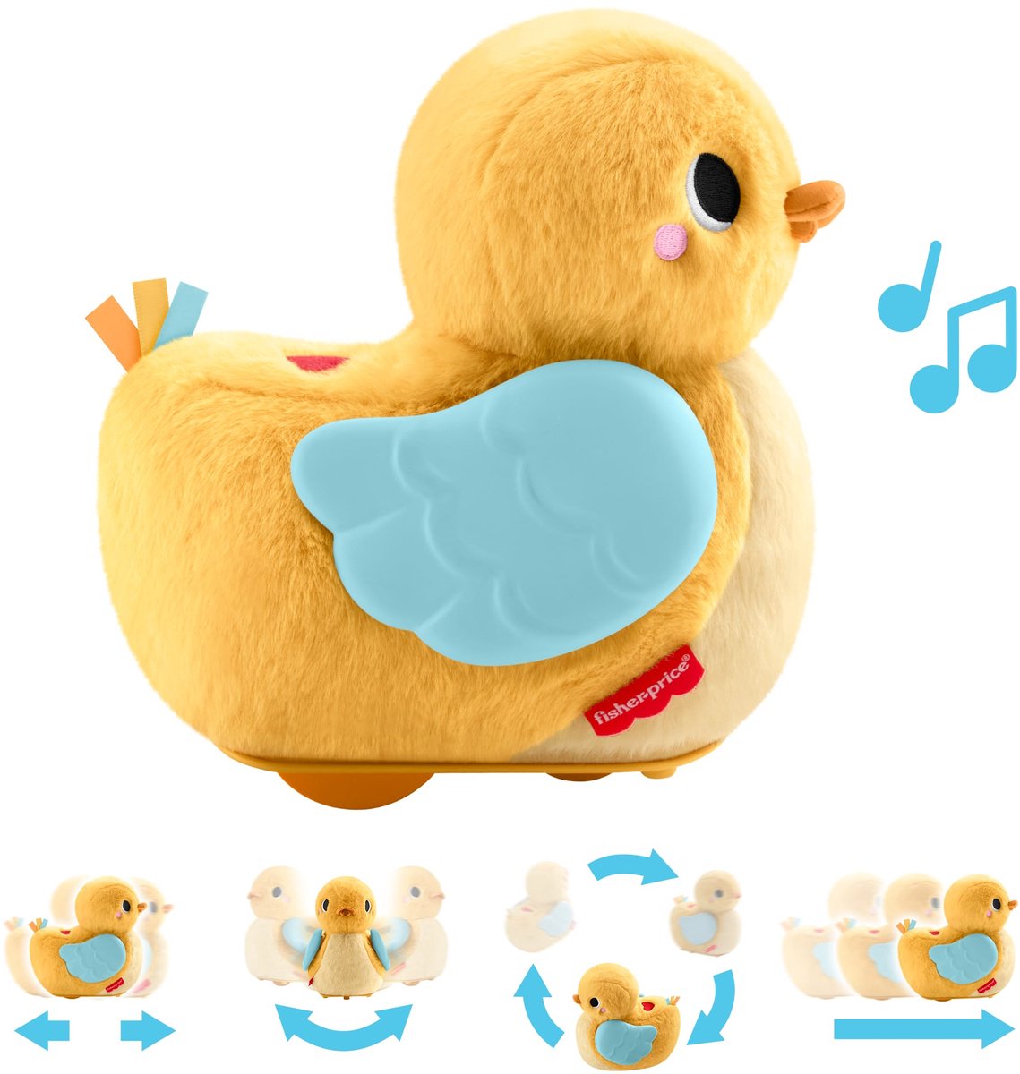 Fisher-Price 4-in-1 Knuffel en Kruip Eend - op de buik spelen met muziek en kruipactiviteit en pluchen knuffel