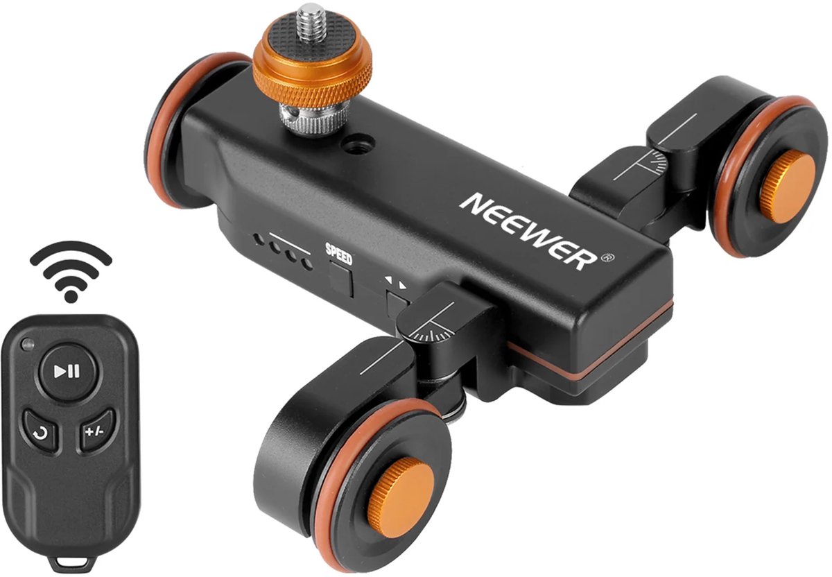 NEEWER 3 wielen draadloze videocamera statief dolly, 3 versnellingen gemotoriseerde elektrische rail dolly auto met afstandsbediening, compatibel met DSLR-camera camcorder Gopro iPhone smartphone (zwart)