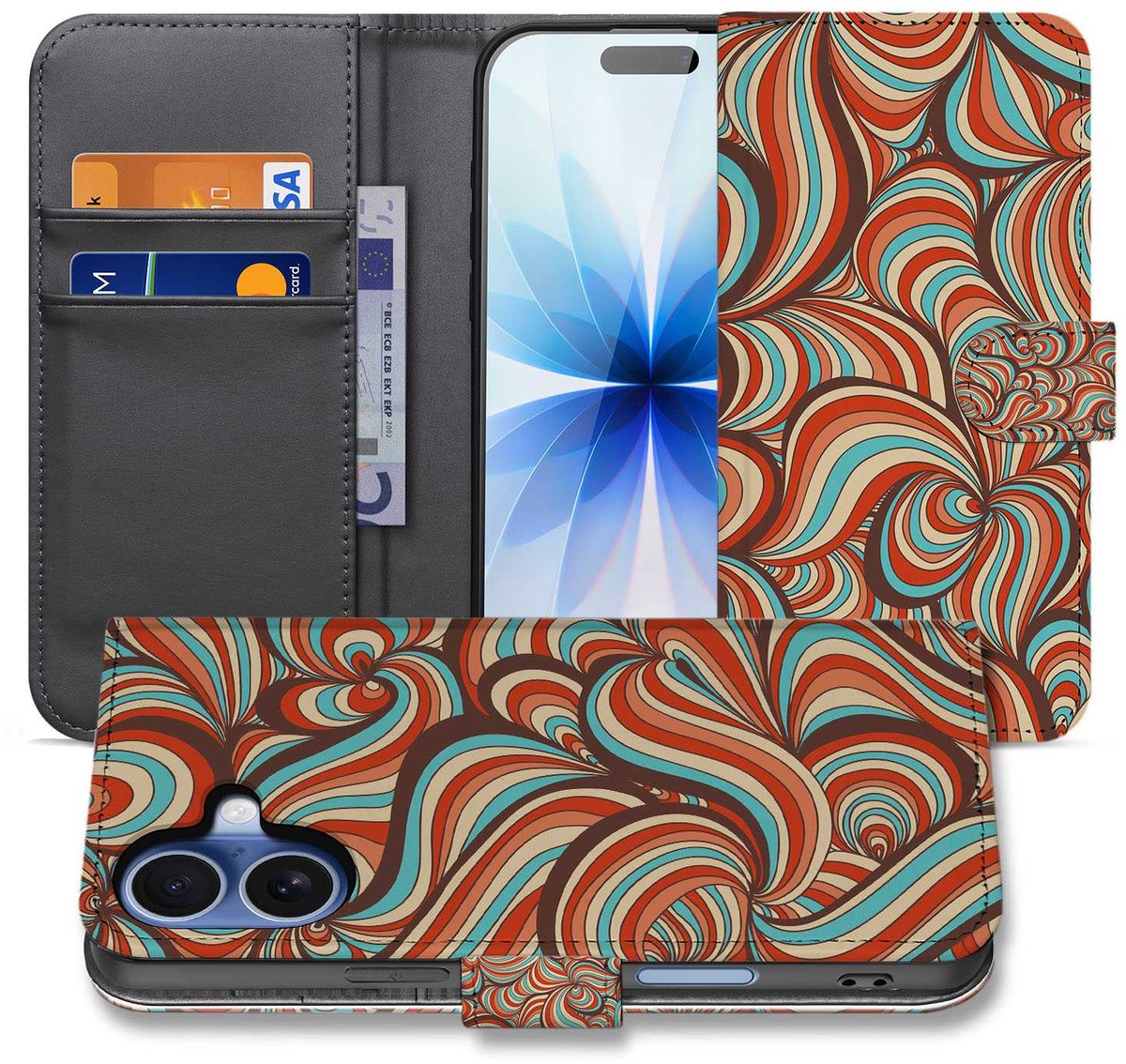 Apple iPhone 17 Hoesje Retro Met Pasjes En Magnetische Sluiting