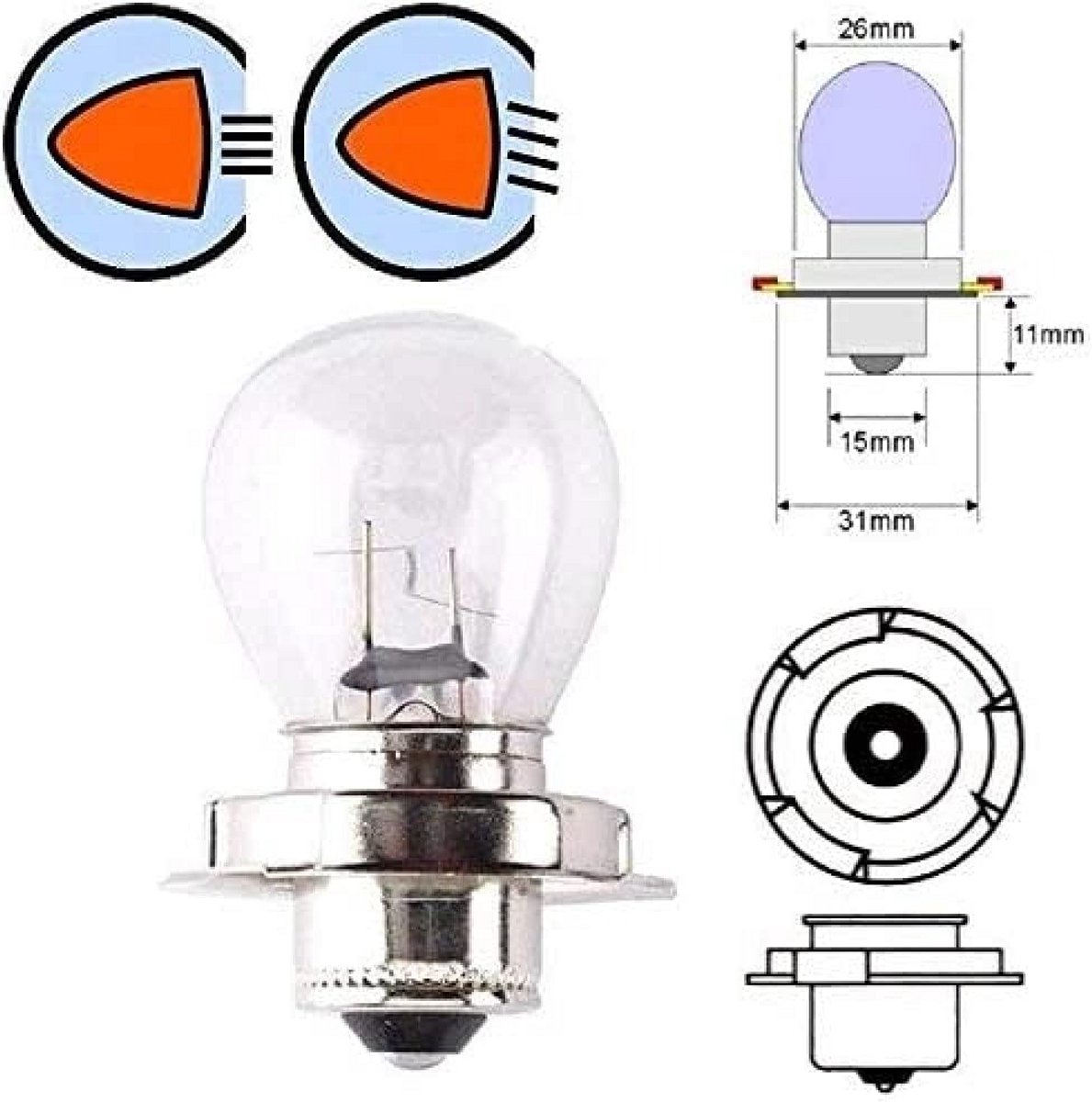 6V 35W P26S Gloeilamp voor Scooter, Motorfiets en Bromfiets