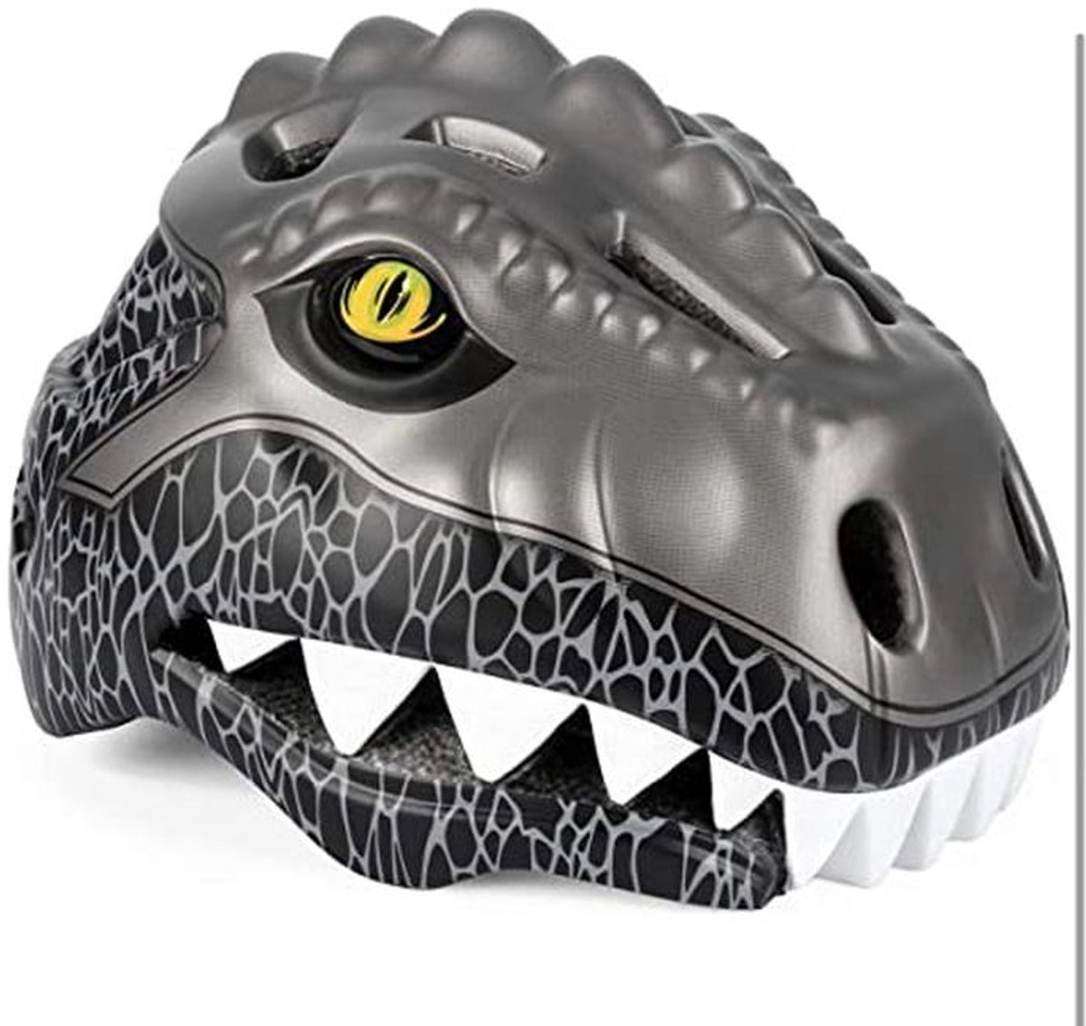 Kinderfietshelm met ledlicht, schattige 3D-dinosaurus-veiligheidshelm voor meisjes, jongens van 3-8 jaar, verstelbare ademende kinderhelm voor fiets, skateboard, scooter, skaten, donkergrijs