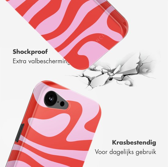 Coque de téléphone rouge et rose à motif ondulé, antichoc et résistante aux rayures.