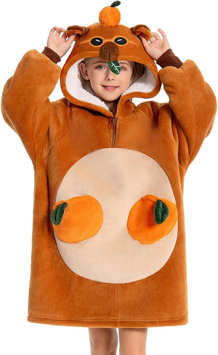 Overmaat Hoodie Deken voor Kinderen - Sherpa Fleece Draagbare Deken met Mouwen en Zakken, Zacht en Warm met Capuchon