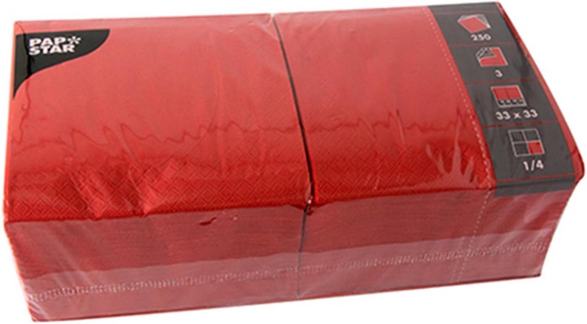 250 Servetten 3-laags 1/4-vouw 33 x 33 cm Rood voor Catering en Feesten