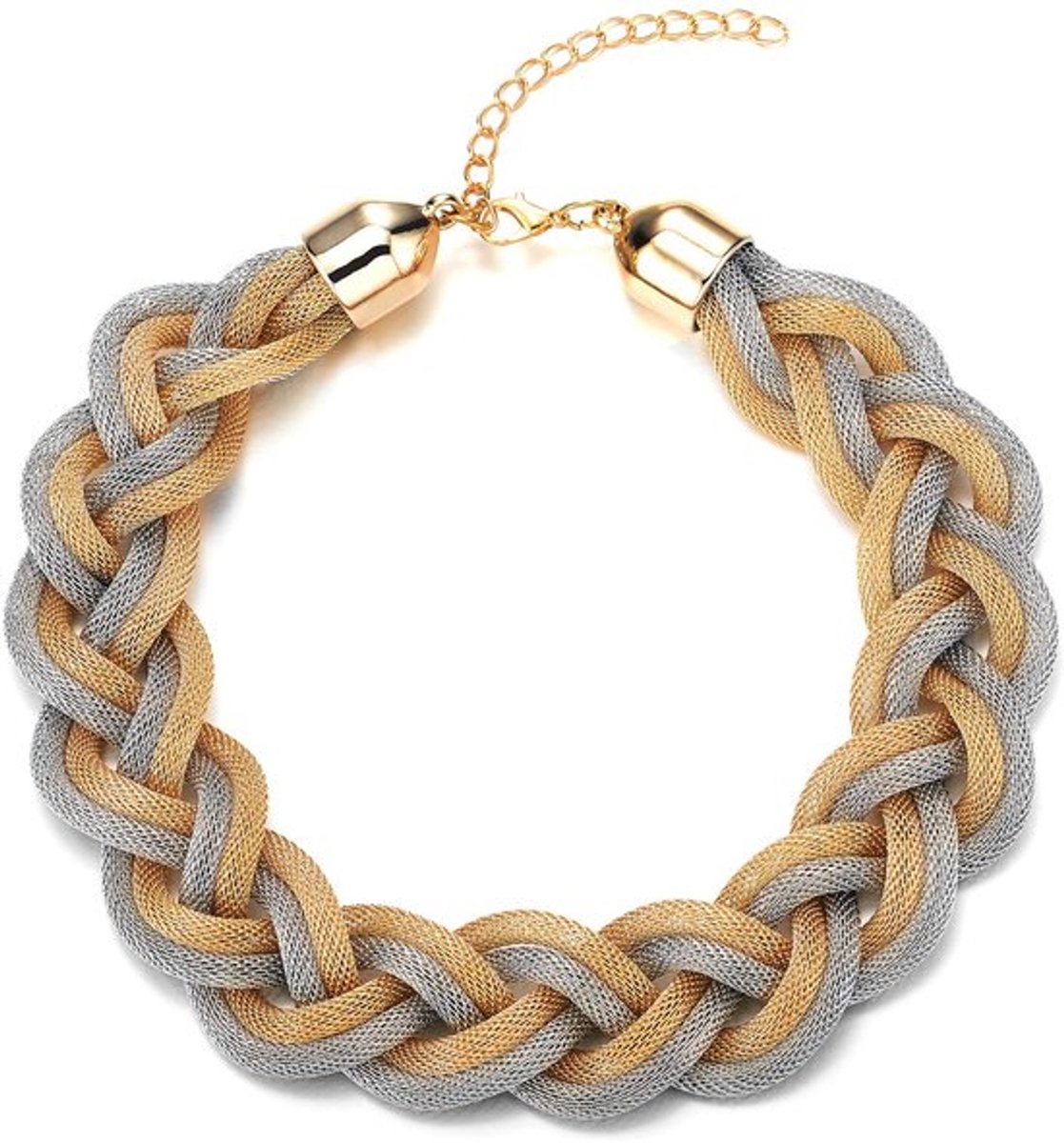 KARZO - Gouden Zilveren Statement Ketting Hanger, Vlecht Holle Kabel Grote Bib Kraag, Nieuw, Prom Bal, Metaal, Niet Van Toepassing, Metaal, Geen Edelsteen