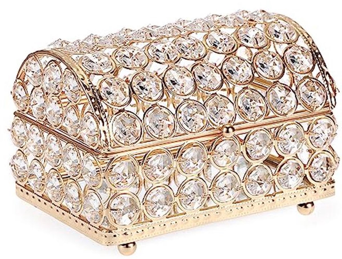 Decoratieve Kristallen Sieradendoos - Gouden Oorbellen, Ringen Organizer voor Verjaardag en Bruiloft