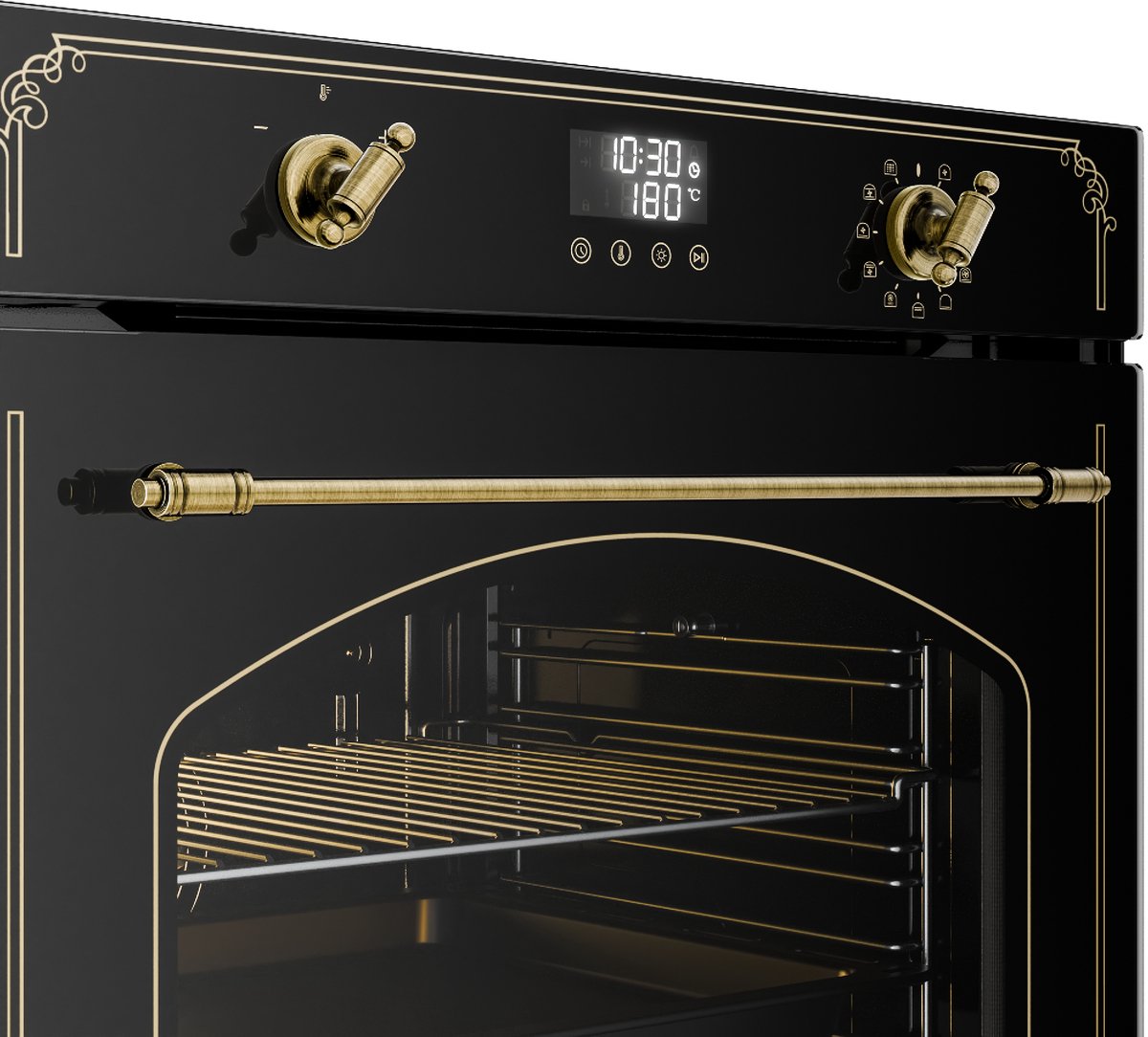 Klarstein Inbouwoven Victoria Pyro elektrische oven - 76 liter , retro design, 11 standen, pyrolytische reiniging, geëmailleerde binnenkant, viervoudige beglazing, energieklasse A, geïntegreerde enkele oven, zwart - voor Keuken - Pyrolyse – foto 5