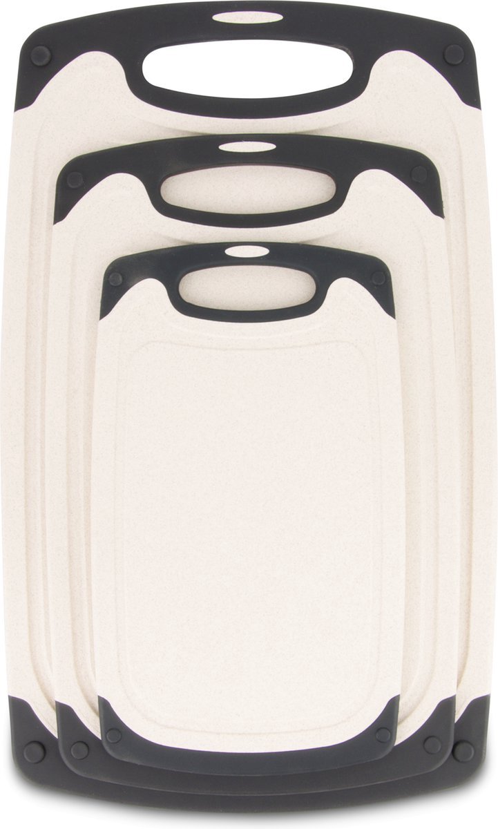Knaak Snijplankenset - 3 Delig - Anti-Slip Handvaten - Dubbelzijdig - Kunststof - Beige