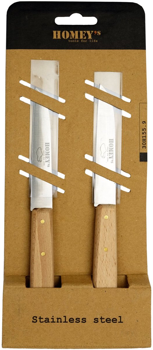 Homey's Klompenmesje 8,5 cm - RVS Schilmesje - 2 stuks - Beukenhout