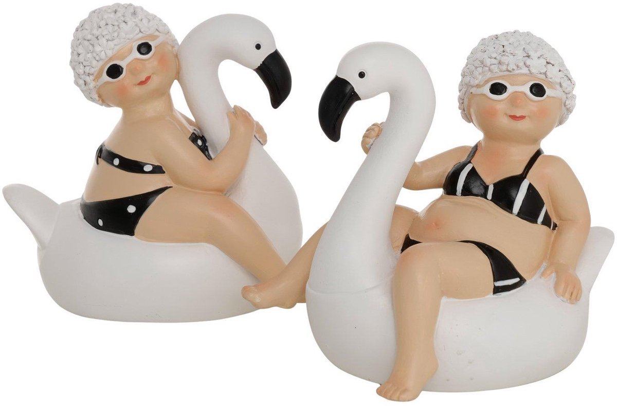 Boltze Home decoratie beeld vrouw Dolores zwart-wit hars 13,5 cm.