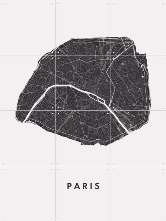 Carte de Paris IXXI, Art de la Carte - 60 x 80 cm - Système d'accrochage inclus - Grande décoration murale et affiche - Art géométrique, abstrait, minimaliste
