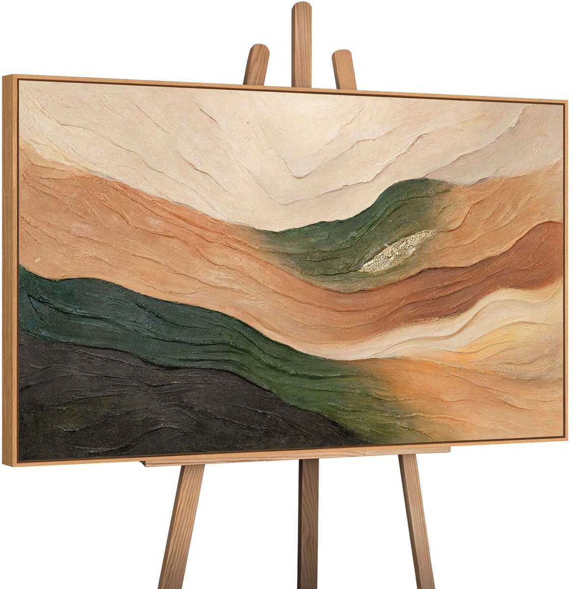 YS Canvas schilderij handgeschilderd waves of the horizon abstract – YS-Art Gallery – Luxe wanddecoratie voor woonkamer – Modern schilderij voor slaapkamer en hal Wood
