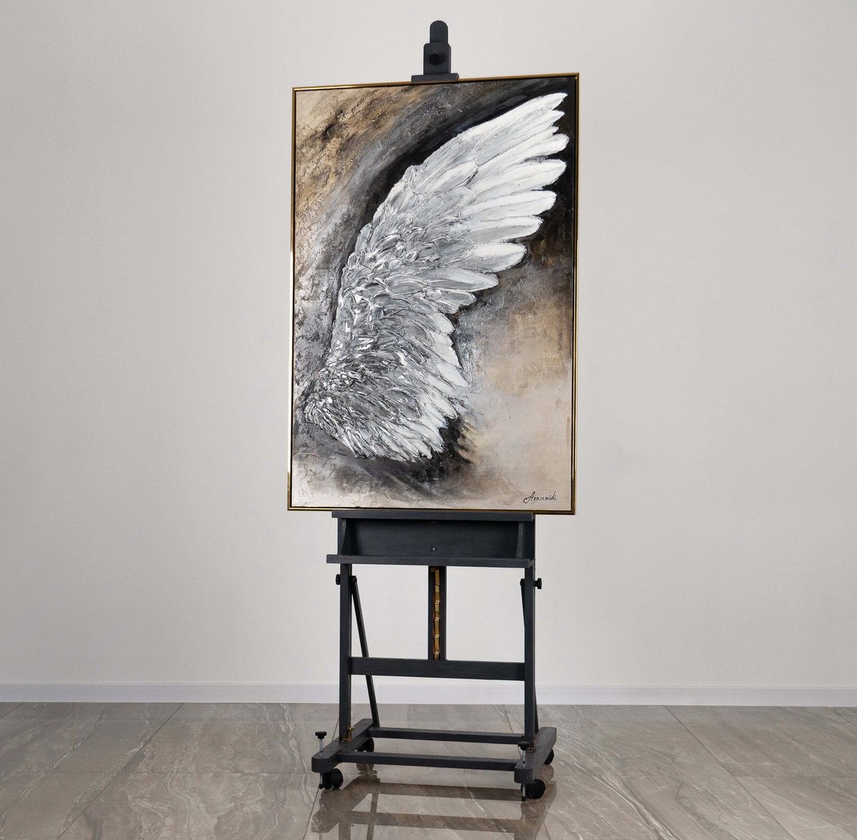 YS Canvas schilderij 120x80 cm handgeschilderd symbool verheffing inspirerend – YS-Art Gallery – Inspirerende wanddecoratie voor woonkamer – Modern schilderij voor kantoor Gold
