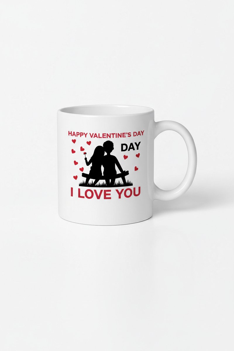 Valentijnsdag Mok - Romantisch Cadeau met Liefdespaar Silhouet & 'I Love You' Print