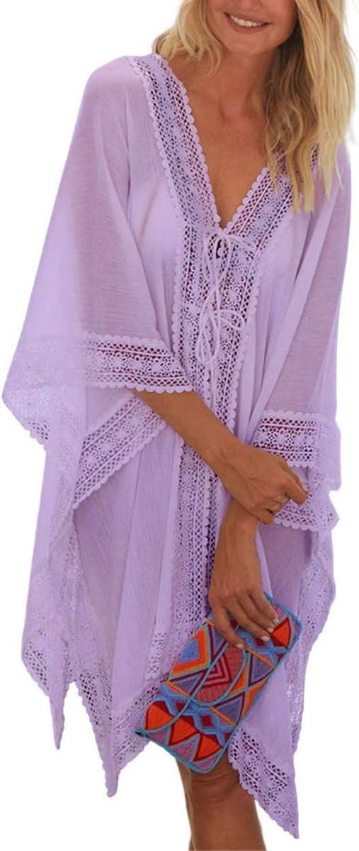 Jhubers Goods - Dames Cardigan - Kant - Strandjurk - V-hals - Badmode - Bikini - Cover Up - Strand - Zwempak Cover Up.