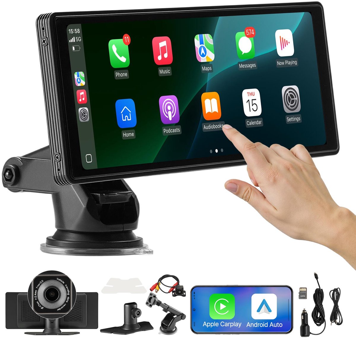 VEVOR Autoradio Carplay Touchscreen 254mm Apple Android voor-/Achtercamera