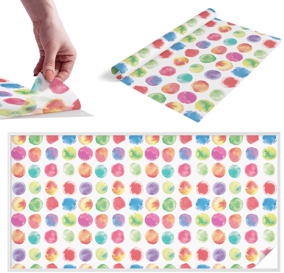 TULUP Raamfolie Anti inkijk - Kleurrijke cirkels Melkglas Folie - 200x100 cm - Veelkleurig Anti inkijk Raamfolie Glas in Lood - Zonwerende Raamfolie - Voor de slaapkamer, woonkamer en hal. - Privacy Folie Raam Glas in Lood veelkleurig - kleurrijke cirkels