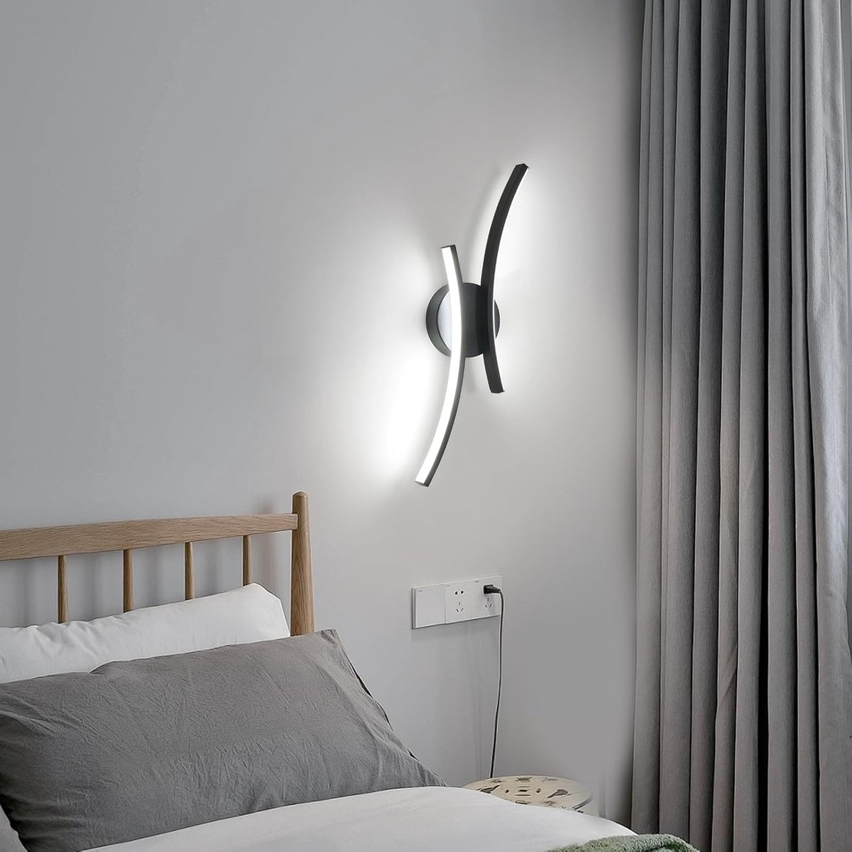LED-wandlamp voor binnen, 20W 2250LM, moderne zwarte slaapkamerwandlamp, 44,5 cm, creatief design, aluminium wandlamp voor woonkamer, keuken, hal, trappenhuis, koel wit 6500K