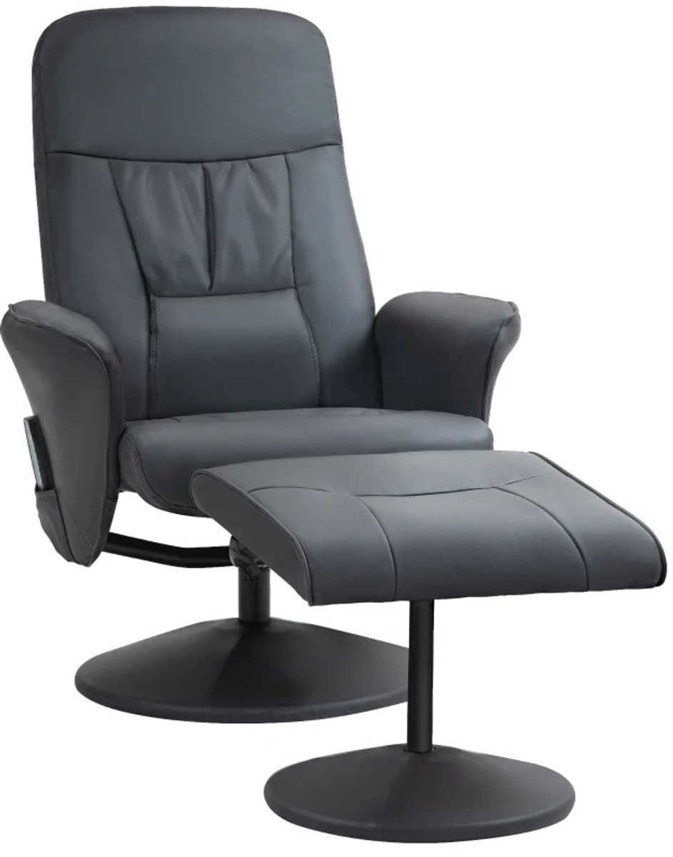 Elektrische Relaxfauteuil met Voetenbank - Massagestoel - 10 Massagepunten - 360° Draaibaar - Kantelbaar tot 145° - met Afstandsbediening - Verstelbare Rugleuning - tot 160 kg - Relaxstoel - TV Stoel - Loungestoel - Kunstleer - Donkergrijs