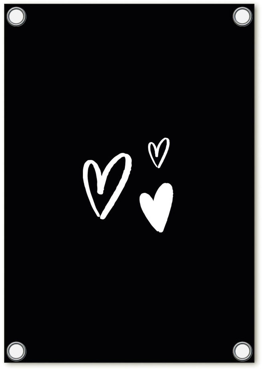 Zoedt tuinposter - tuindoek - zwart met wit hart - 60x80cm - tuindecoratie