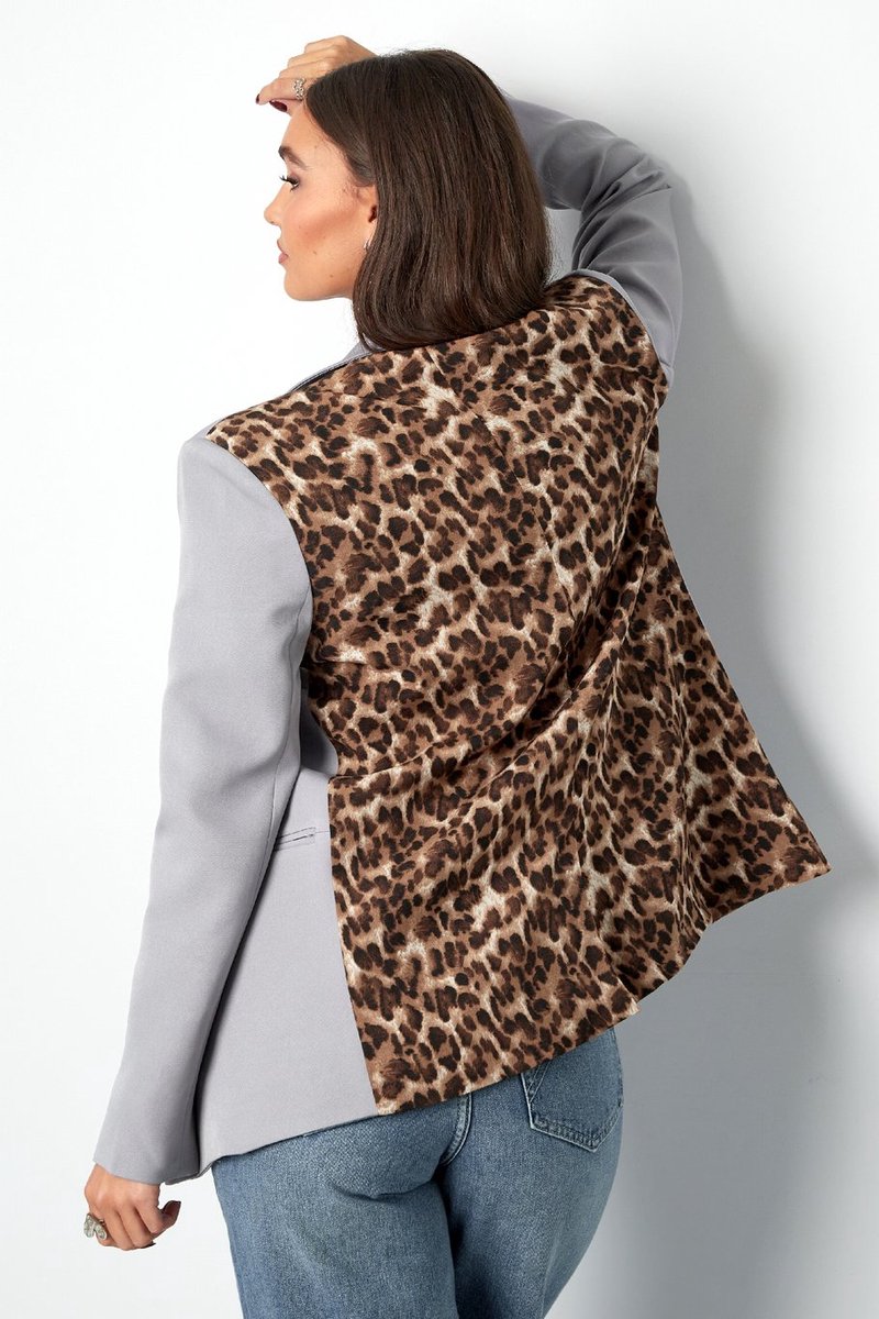 Grijze Blazer met leopard print