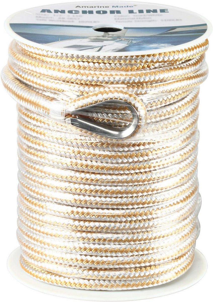 Dubbele Vlecht Nylon Ankerlijn - Roestvrijstalen Vingerhoed - 150ft Dikte 1/2" - Verkrijgbaar in 20ft, 30ft, 60ft