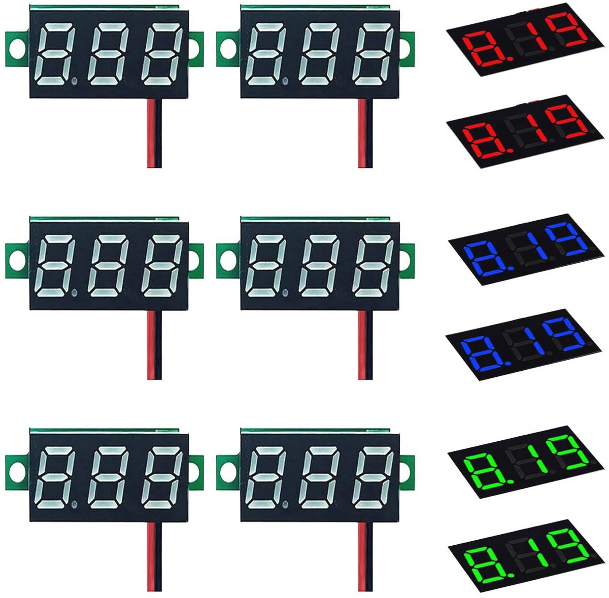 Mini Digitale Voltmeter 0,36 Inch - 6 Stuks, LED Display, DC 2,4 - 30 V, Nauwkeurige Spanningszoeker