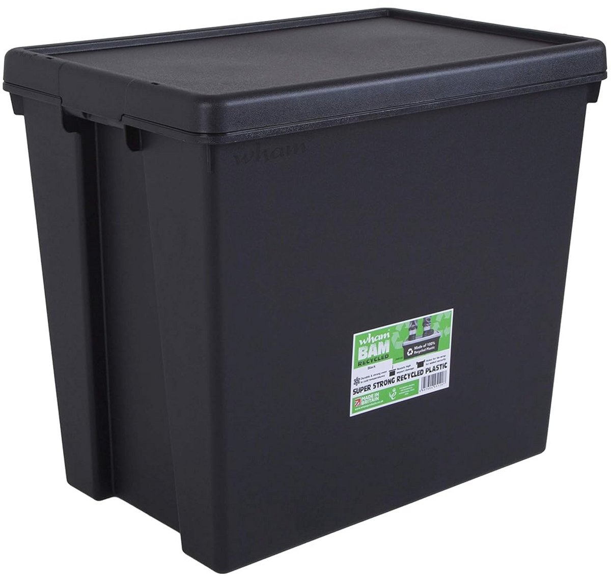 Heavy Duty Recycling Box 92 liter met deksel - Robuuste kunststof opbergdoos - 59,5 x 39,5 x 52 cm - zwart