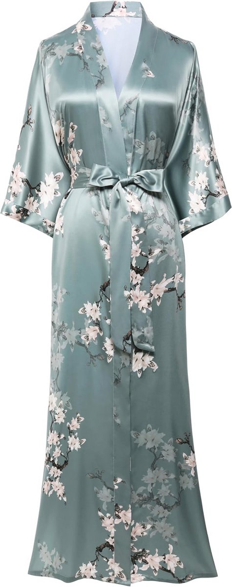 Bloemen Kimono Badjas Satijn Zijde - Luxe 1920s Kimono Nachtjapon voor Speciale Gelegenheden