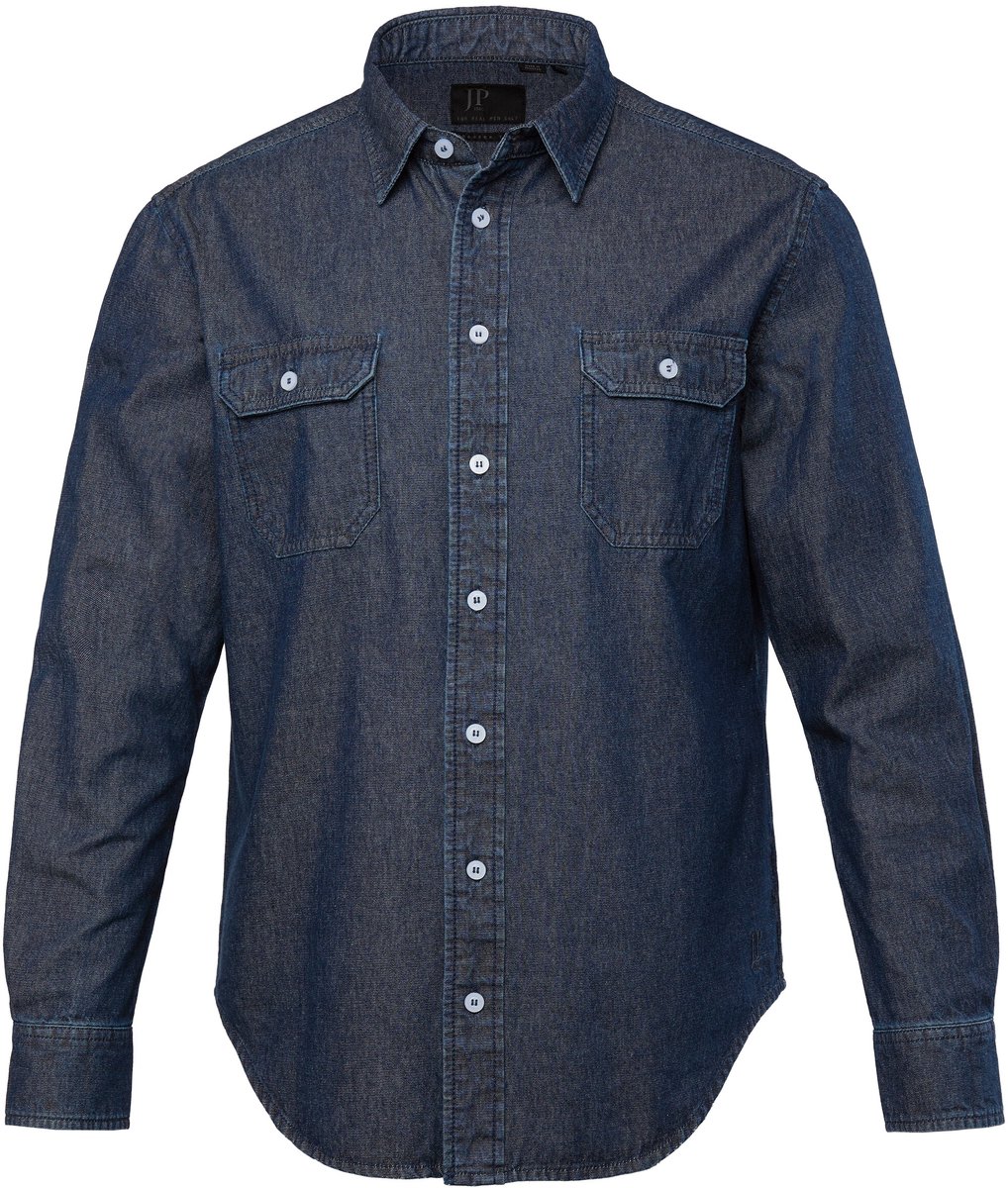 JP 1880 - Heren - Denim overhemd lange mouwen kentkraag Modern Fit - Donkerblauw denim - Maat 6XL