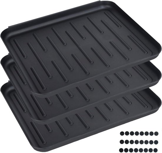 MAVO PLANET Schoenendruipbak Set Van 3 - Antislip Afdruipmat Met Verhoogde Rand - Zwart 37x30 Cm