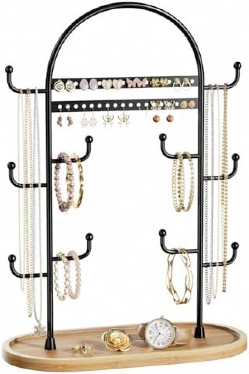 PromoHome Sieradenstandaard, Sieradenorganizer, Sieradenopberger, Oorbellenopberger, Sieradenboom, Houten Lade, Zwart, 32 cm, Groot