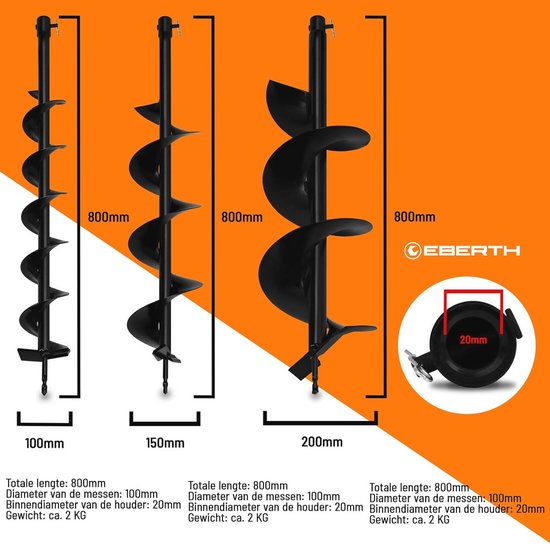 Grondboor Tuinboor Tuinspiraal Set - 3 Boren, Staal, 100-200mm — afbeelding 5