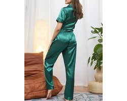 Ekouaer Pyjamas Ladies Silk Pajamas Set with Button Women Silk Pajamas Ladies Silk Long Two Piece Pajama Sets Home Suit