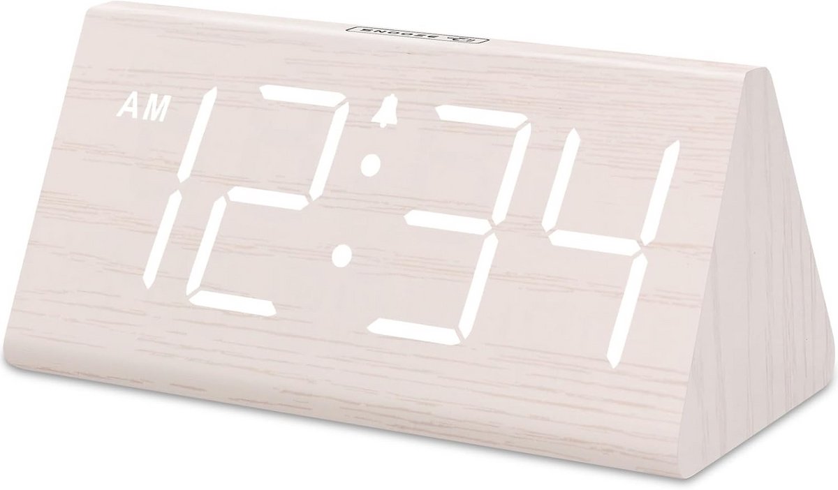 Digitale Houten Wekker met Grote Cijfers en USB-oplader voor Slaapkamer