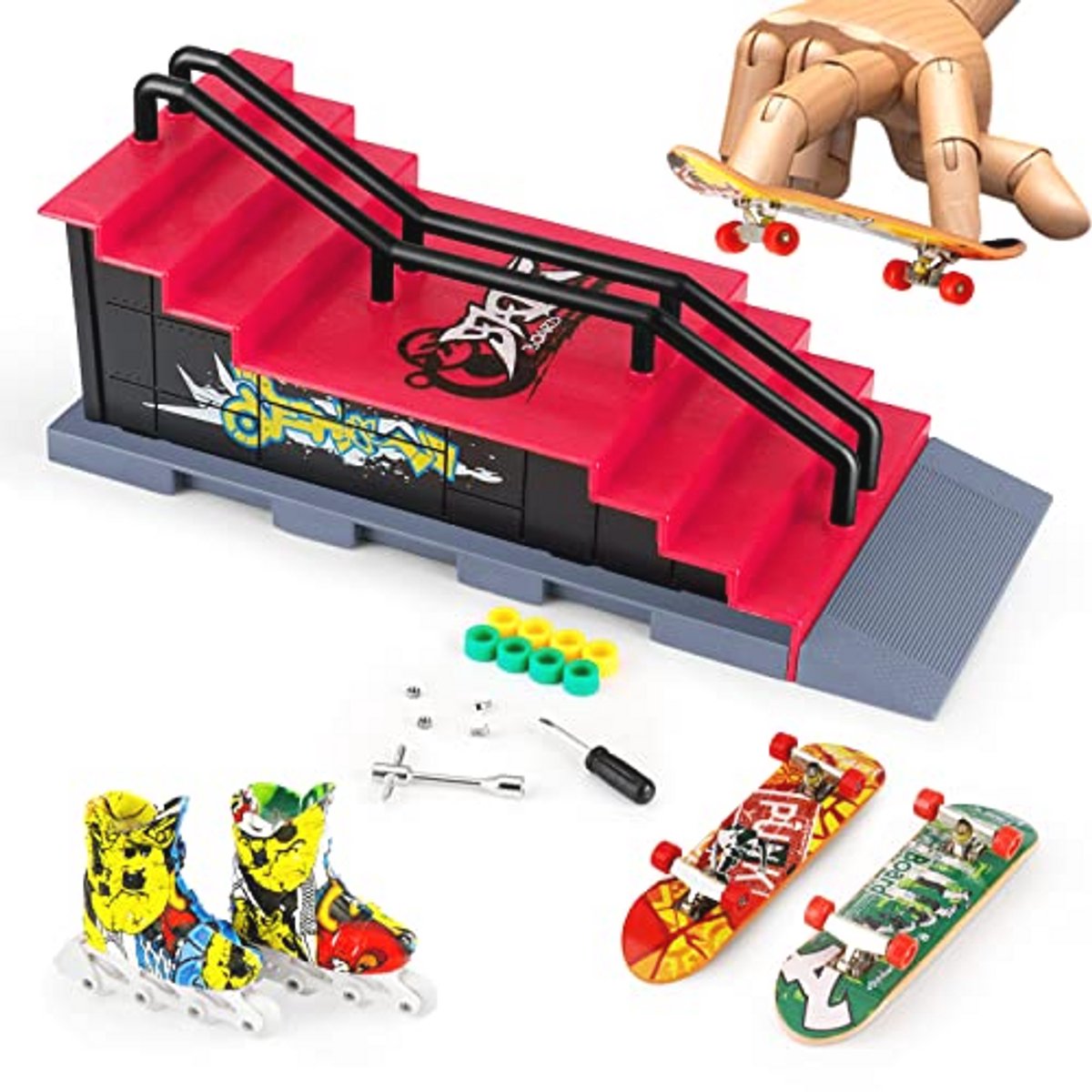 Mini Vingerskateboard en Schans Accessoires Set voor Skates Groen