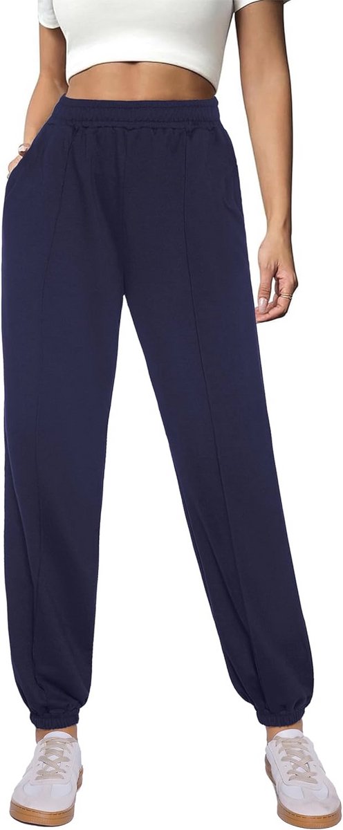 Hoge Taille Joggingbroek Dames - Katoenen Sportbroek met Manchetten en Zakken