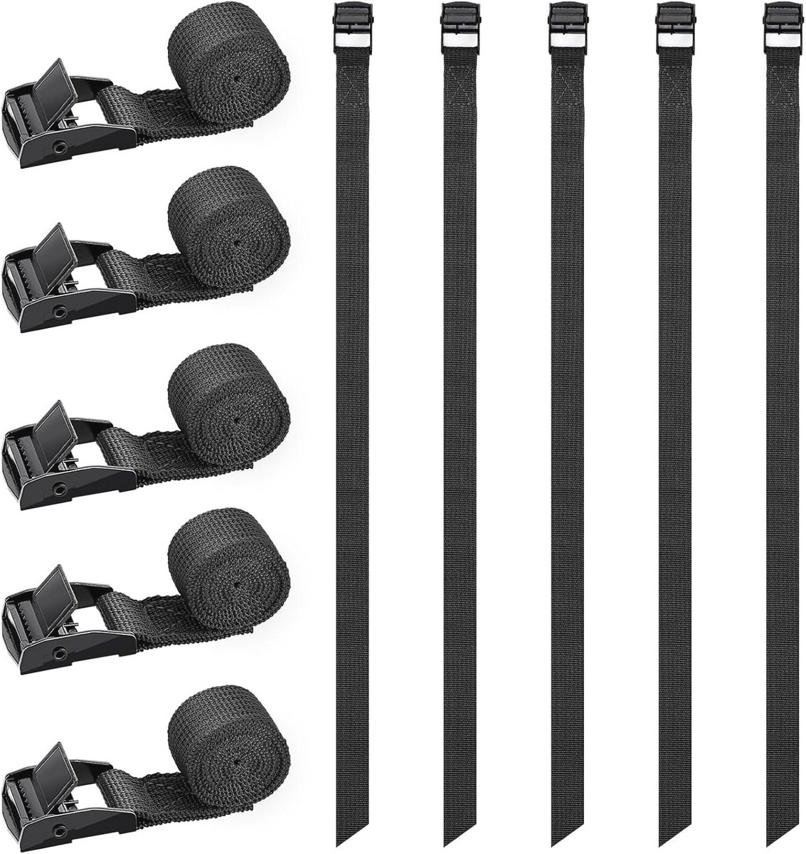 10 Stuks Korte Zwarte Spanbanden met Klemsluiting voor Fiets en Bagage