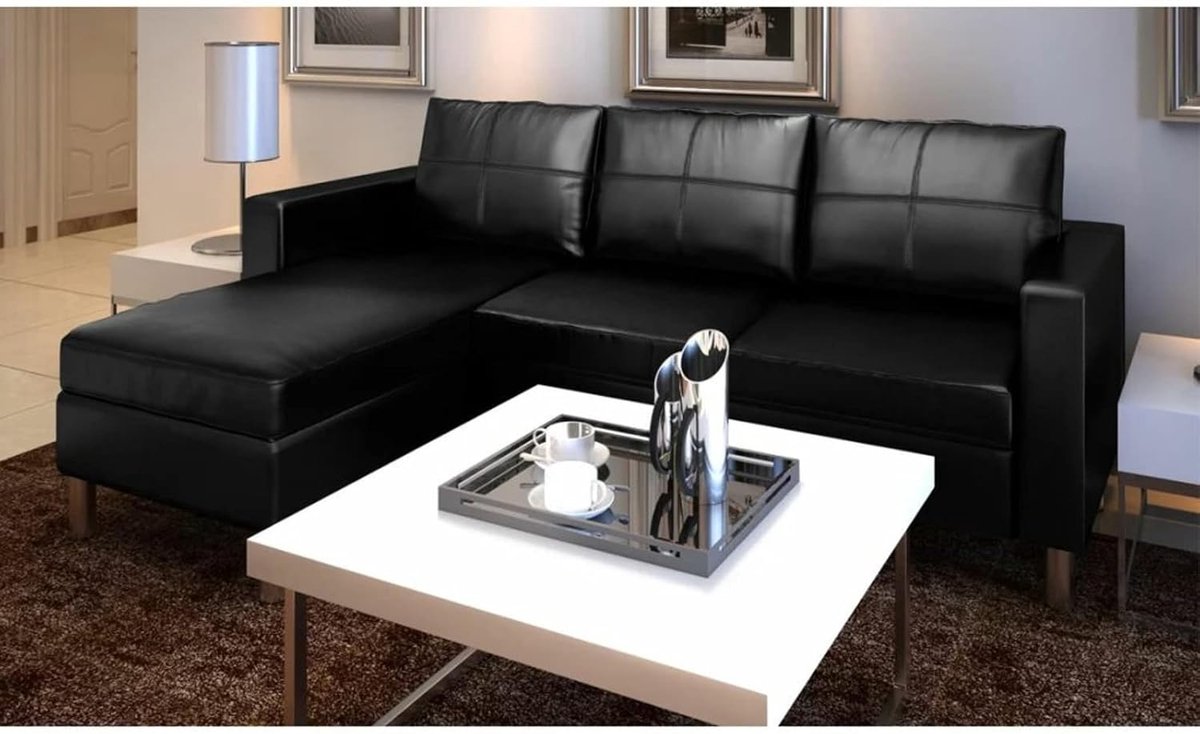 Moderne 3-Zits Loungebank met Kussen en Zwart - Medahomestore