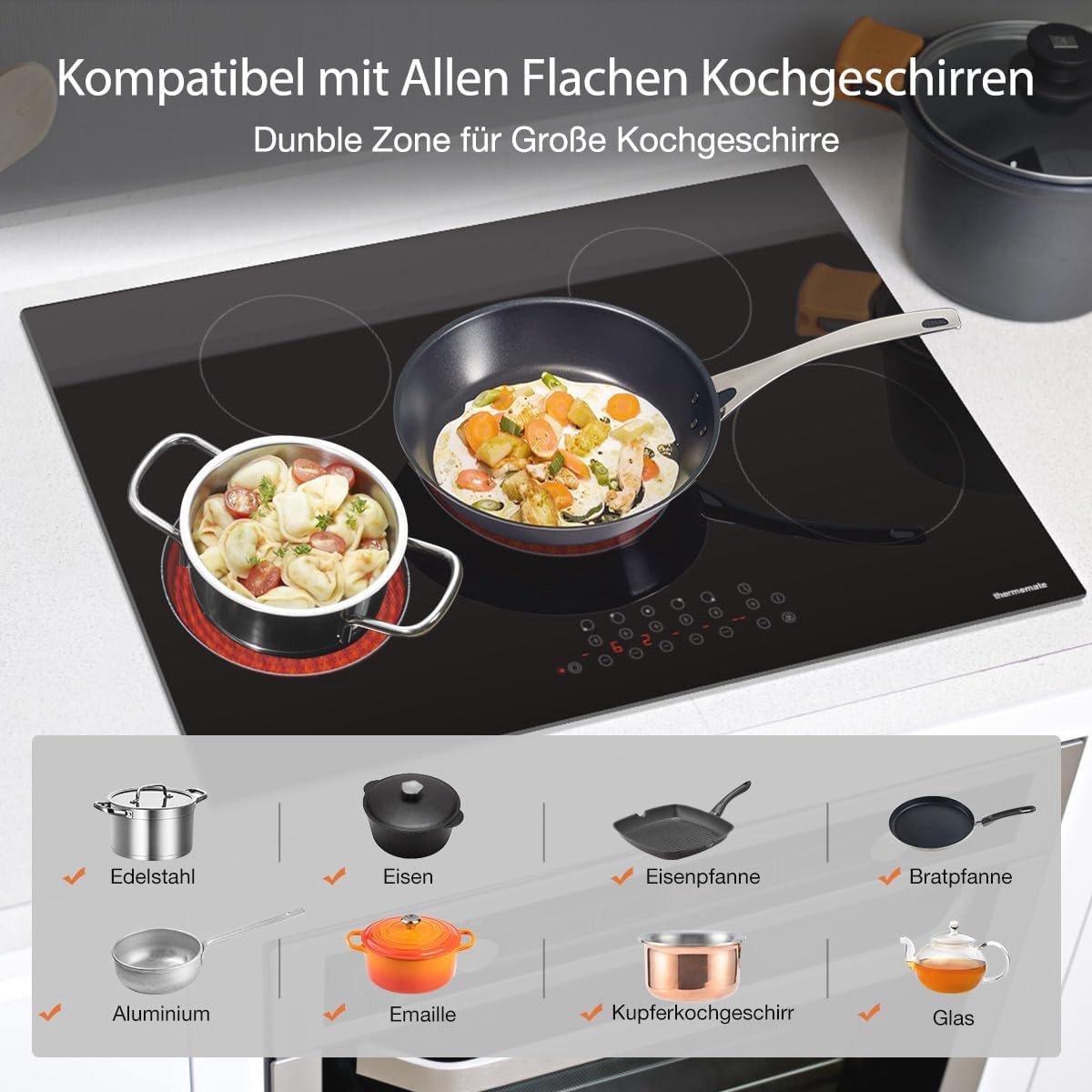 Keramische Kookplaat 77 cm met 5 Vlammen en Touchbediening – 8200 W Inbouwkookplaat