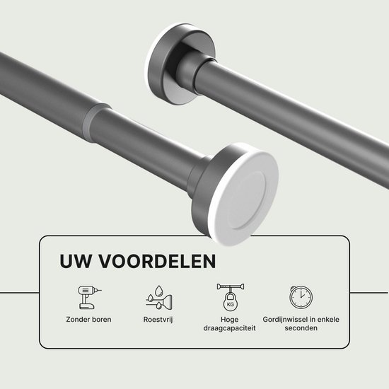 Verstelbare douchegordijnstang, 33 mm, 410-500 cm, zonder