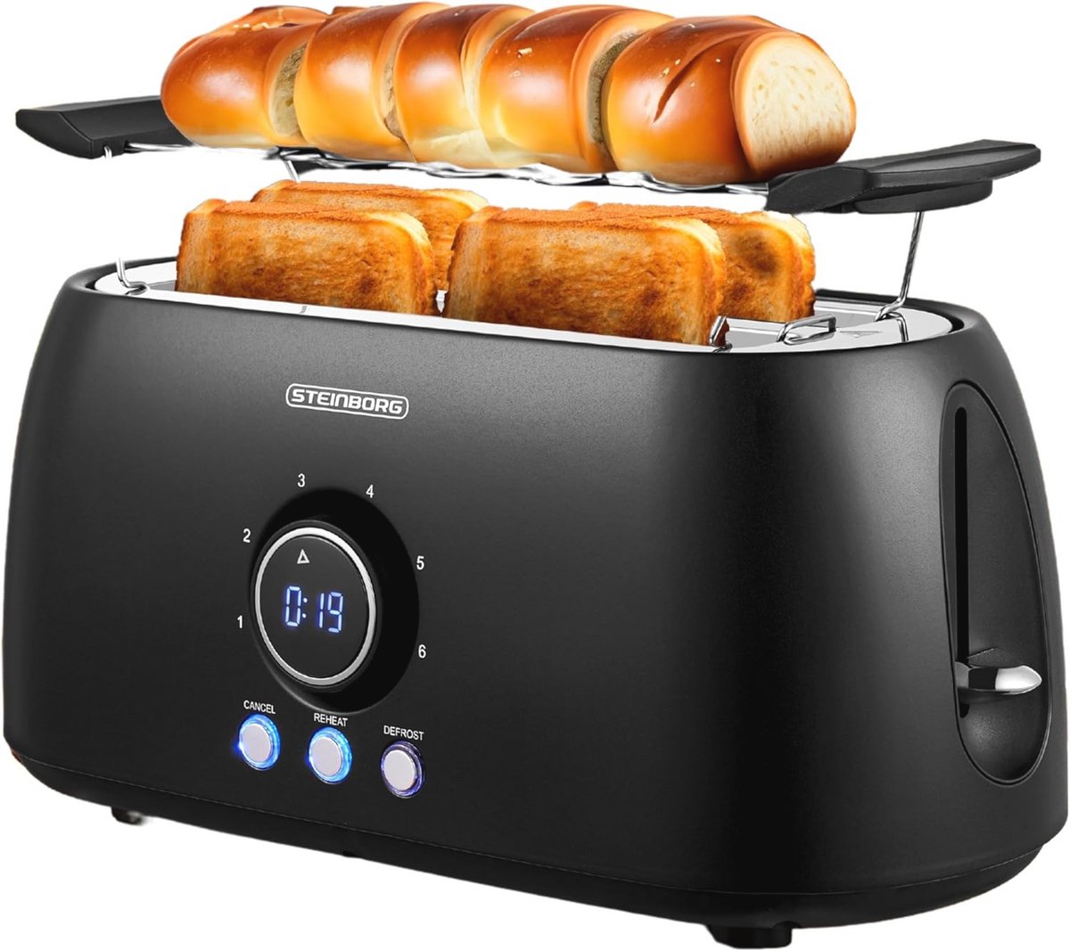 XXL Broodrooster met Digitale Display en Broodjesopzetstuk - Perfect voor Groot Toasten