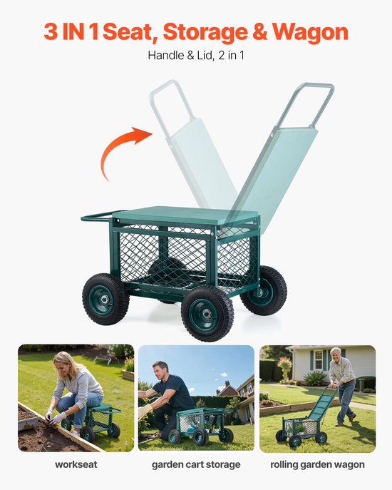 Tuinkar met Wielen en Verstelbare Zitting, metalen Zitting met Wielen, Ondersteunt Tot 180 Kg. Duurzame Tuinscooter voor Buitengebruik op Gazon, Terras Of In De Achtertuin. van Merkloos	 — afbeelding 5