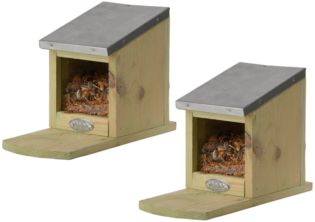 Best of Birds Eekhoorn Voederhuis - 2x - hout - 23 x 12 x 17 cm - eekhoorns voederen