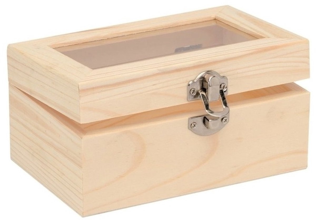Houten kistjes met glazen deksel - Knutselmateriaal - 8 stuks - 15 cm